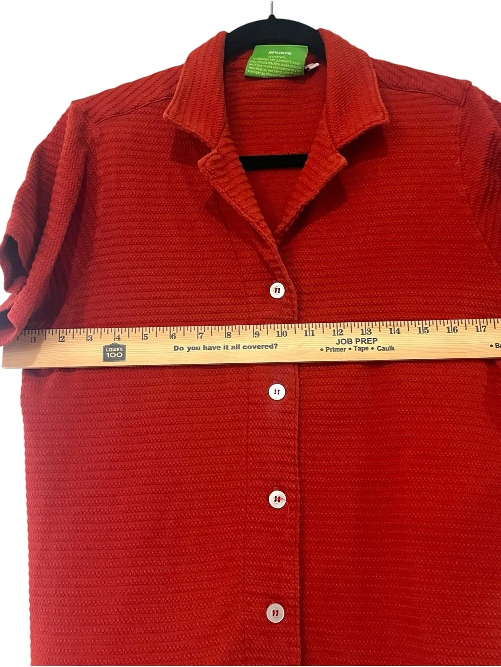 Big Bud Press Pantry Shirt S Orange Red Honeycomb Knit Camp Collar Cropped Top